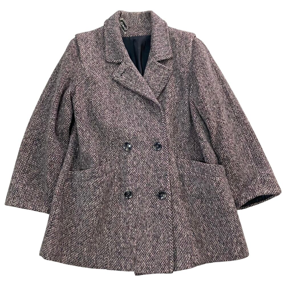 Vintage Herman Kay Wool Double Breasted Herringbone Peacoat Grey Womens Medium